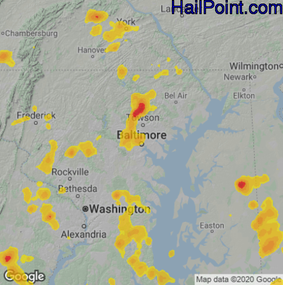 Hail Map for Baltimore, MD Region on August 13, 2021 