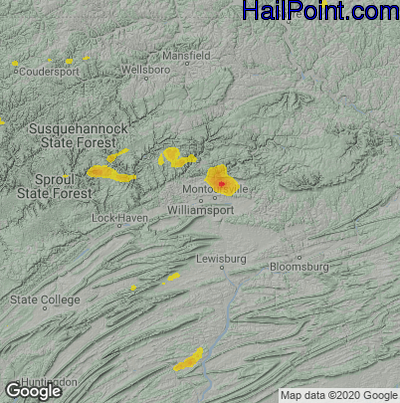 Hail Map for Willamsport, PA Region on August 13, 2021
