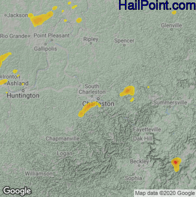 Hail Map for Charleston, WV Region on August 13, 2021 