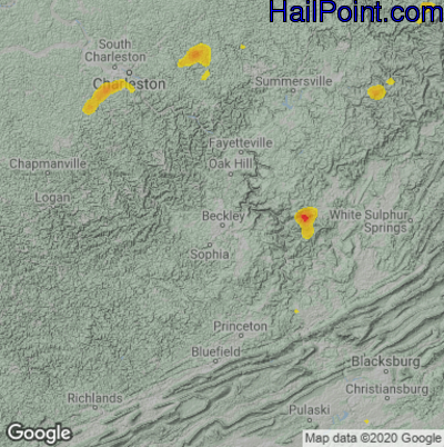 Hail Map for Beckley, WV Region on August 13, 2021