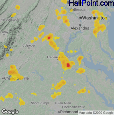 Hail Map for Fredericksburg, VA Region on August 13, 2021