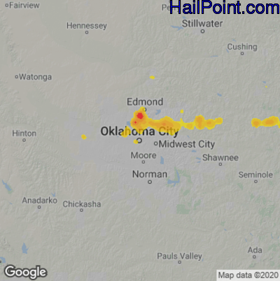 Hail Map for Oklahoma City, OK Region on August 13, 2021 