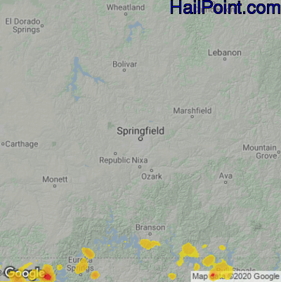 Hail Map for Springfield, MO Region on August 13, 2021