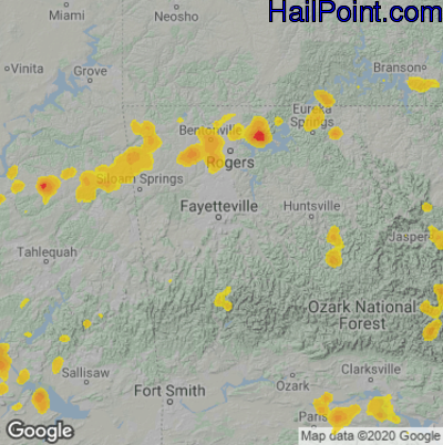 Hail Map for Fayetteville, AR Region on August 13, 2021