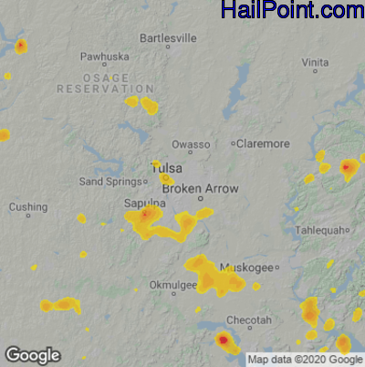 Hail Map for Tulsa, OK Region on August 13, 2021