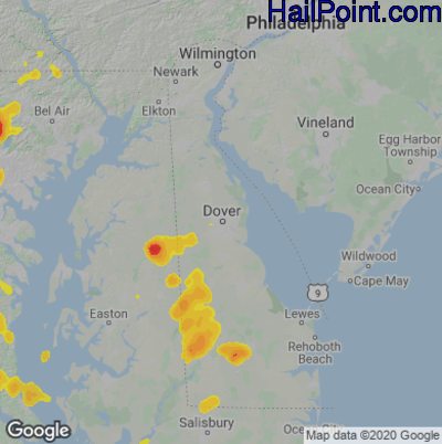 Hail Map for Dover, DE Region on August 13, 2021