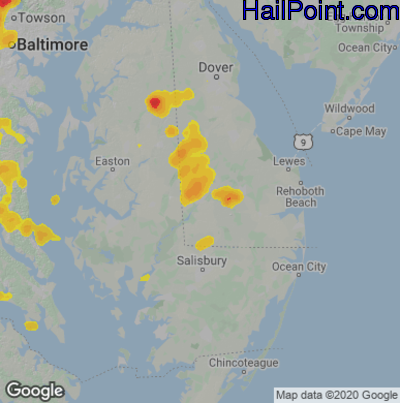 Hail Map for Seaford, DE Region on August 13, 2021