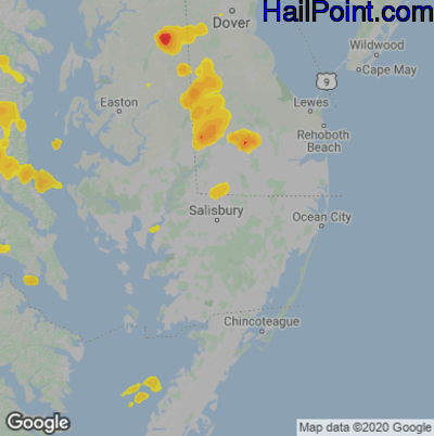 Hail Map for Salisbury., MD Region on August 13, 2021