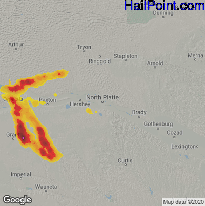 Hail Map for North Platte, NE Region on August 14, 2021