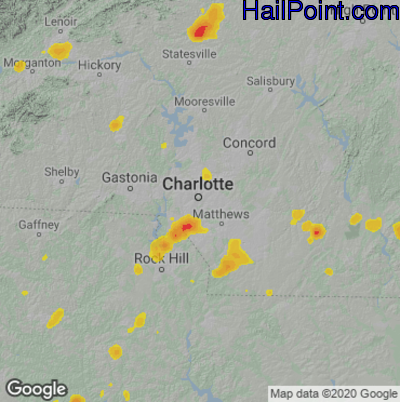 Hail Map for Charlotte, NC Region on August 14, 2021