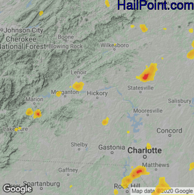 Hail Map for Hickory, NC Region on August 14, 2021 