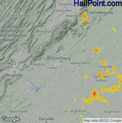 Hail Map for Lynchburg, VA Region on August 14, 2021