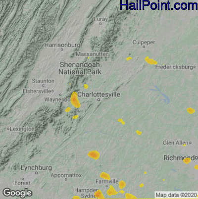 Hail Map for Charlotttesville, VA Region on August 14, 2021 