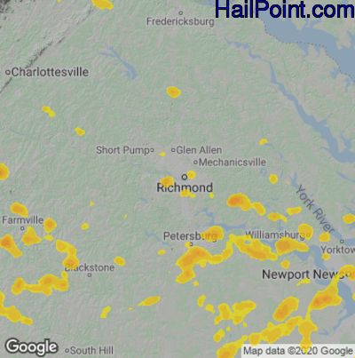 Hail Map for Richmond, VA Region on August 14, 2021