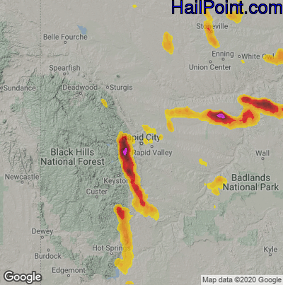 Hail Map for Rapid City, SD Region on August 14, 2021