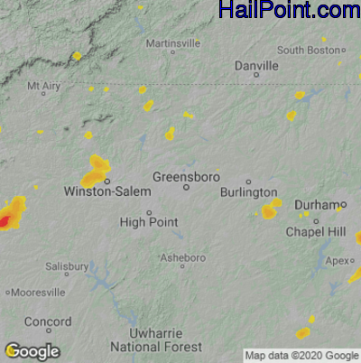 Hail Map for Greensboro, NC Region on August 14, 2021