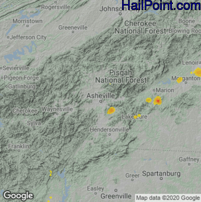 Hail Map for Asheville, NC Region on August 14, 2021