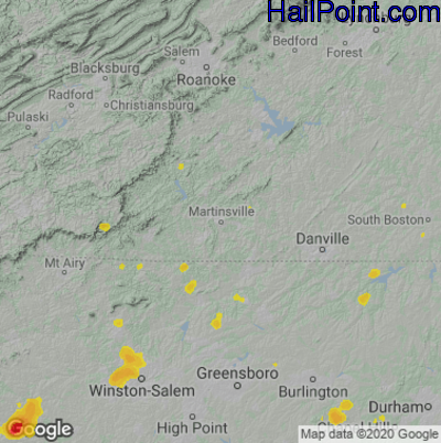Hail Map for Martinsville, VA Region on August 14, 2021