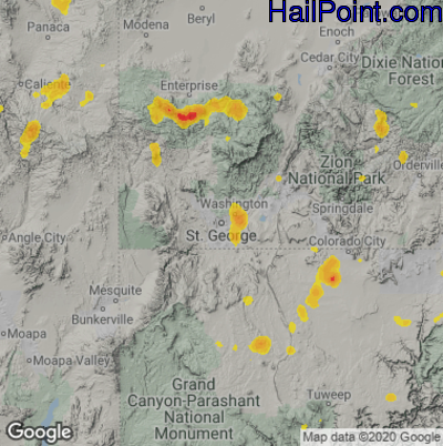 Hail Map for St. George, UT Region on August 14, 2021