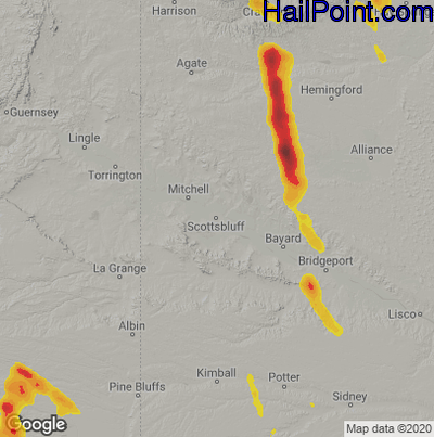 Hail Map for Scottsbluff, NE Region on August 14, 2021 