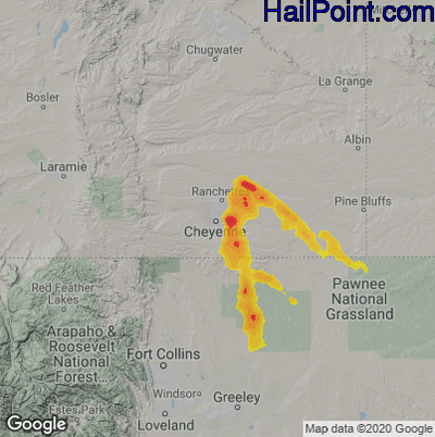 Hail Map for Cheyenne, WY Region on August 14, 2021
