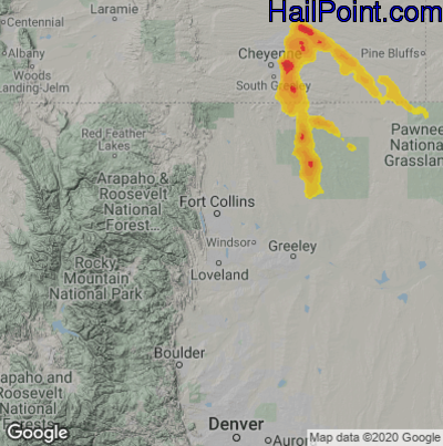 Hail Map for Fort Collins, CO Region on August 14, 2021