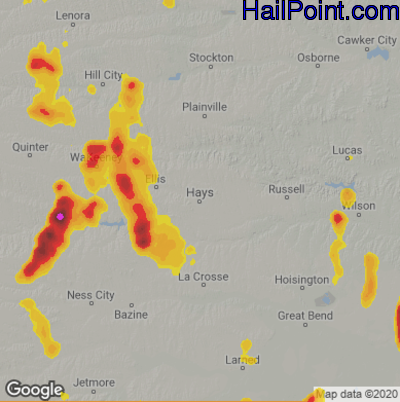 Hail Map for Hays, KS Region on August 15, 2021