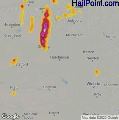 Hail Map for Hutchinson, KS Region on August 15, 2021