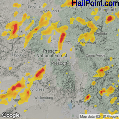 Hail Map for Prescott, AZ Region on August 15, 2021 