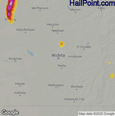 Hail Map for Wichita, KS Region on August 15, 2021 