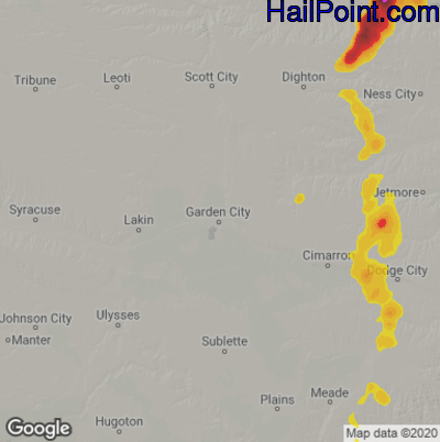 Hail Map for Garden City, KS Region on August 15, 2021 