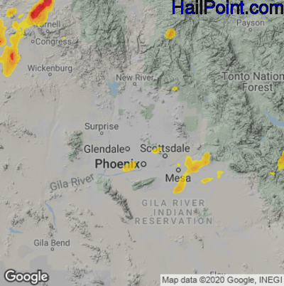 Hail Map for Phoenix, AZ Region on August 16, 2021