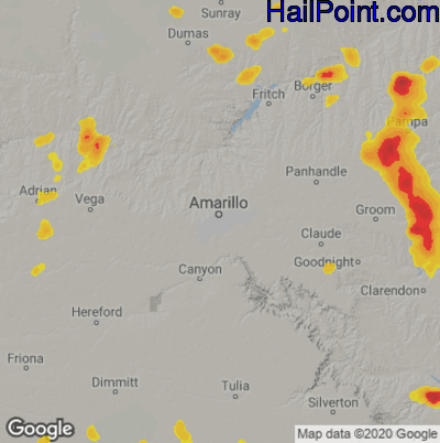 Hail Map for Amarillo, TX Region on August 16, 2021 