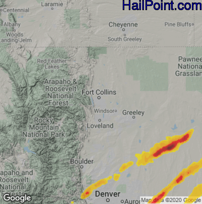 Hail Map for Fort Collins, CO Region on August 19, 2021