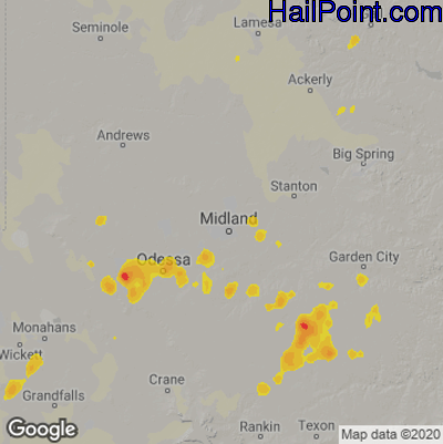 Hail Map for Midland, TX Region on August 19, 2021
