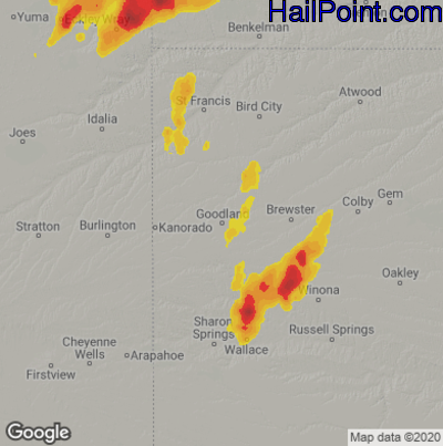 Hail Map for Goodland, KS Region on August 19, 2021