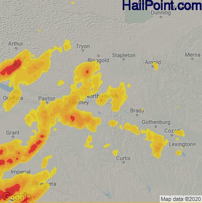 Hail Map for North Platte, NE Region on August 19, 2021