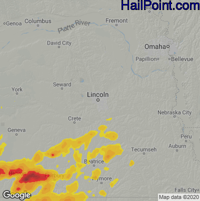 Hail Map for Lincoln, NE Region on August 20, 2021