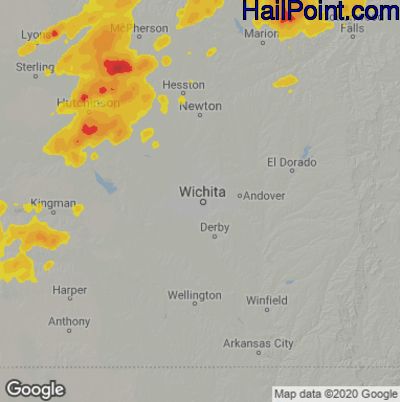 Hail Map for Wichita, KS Region on August 20, 2021