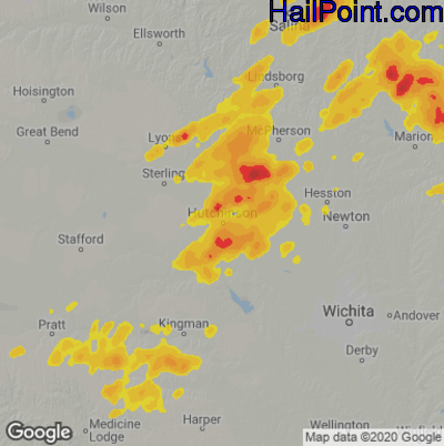 Hail Map for Hutchinson, KS Region on August 20, 2021