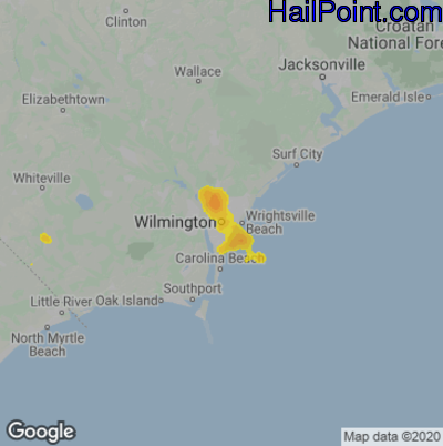 Hail Map for Wilmington, NC Region on August 21, 2021
