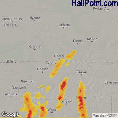 Hail Map for Liberal, KS Region on August 21, 2021