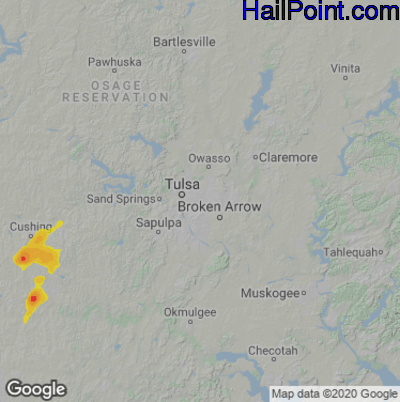 Hail Map for Tulsa, OK Region on August 21, 2021 