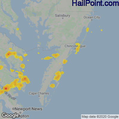 Hail Map for Parksley, DE Region on August 22, 2021