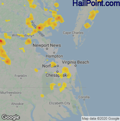 Hail Map for Norfolk, VA Region on August 22, 2021