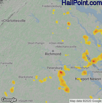 Hail Map for Richmond, VA Region on August 22, 2021