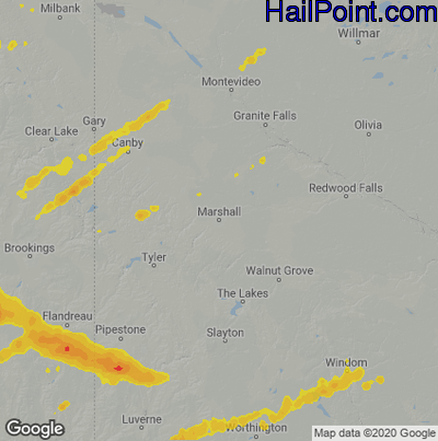 Hail Map for Marshall, MN Region on August 22, 2021