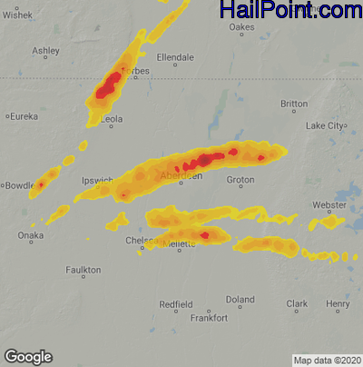Hail Map for Aberdeen, SD Region on August 22, 2021