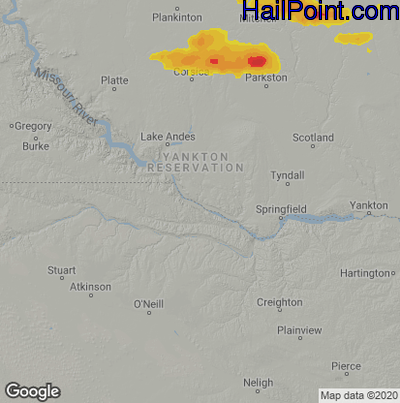 Hail Map for Grand Island, NE Region on August 23, 2021