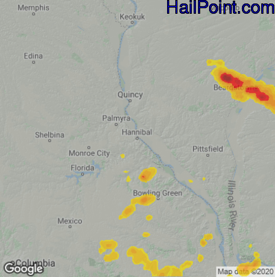 Hail Map for Hannibal, MO Region on August 23, 2021